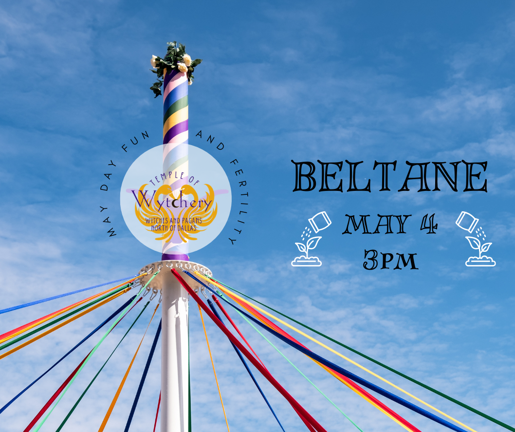 Beltane, maypol wit May 4 and wytchery logo